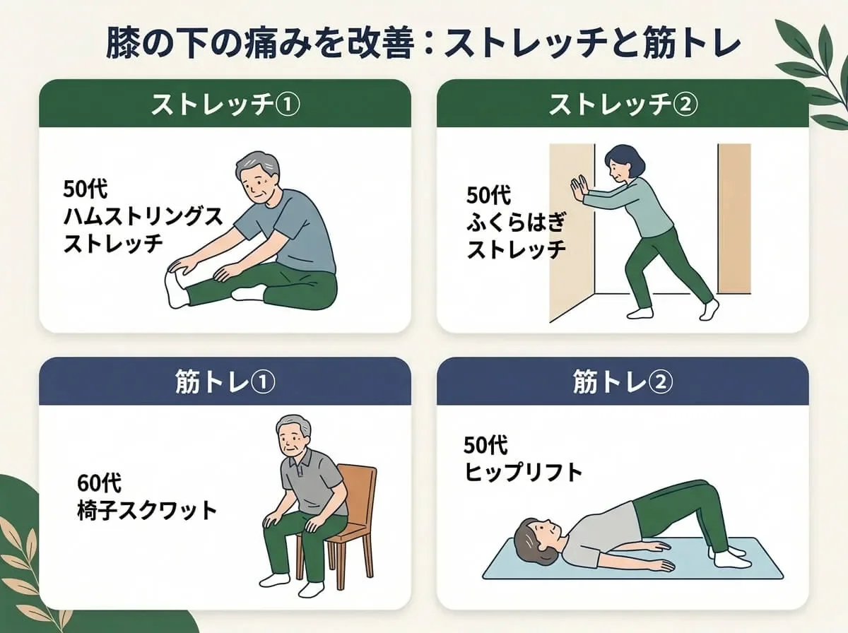 膝の下の痛みを改善ストレッチと筋トレ