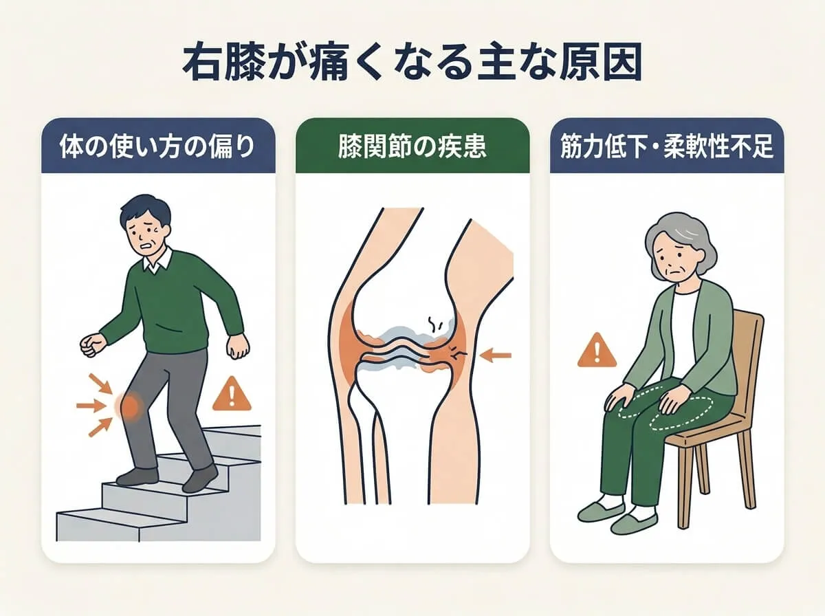 右膝が痛くなる主な原因
