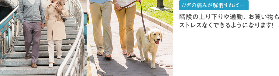 ひざの痛みが解消すれば…階段の上り下りや通勤、お買い物もストレスなくできるようになります！