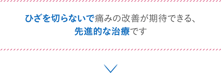 ひざを切らないで痛みの改善が期待できる、先進的な治療です