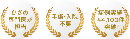 ひざの専門医が担当／手術・入院不要／症例実績44,100件突破※