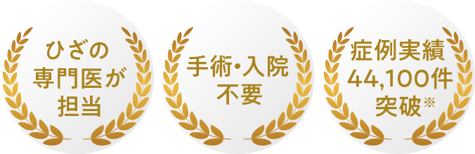 ひざの専門医が担当／手術・入院不要／症例実績44,100件突破※