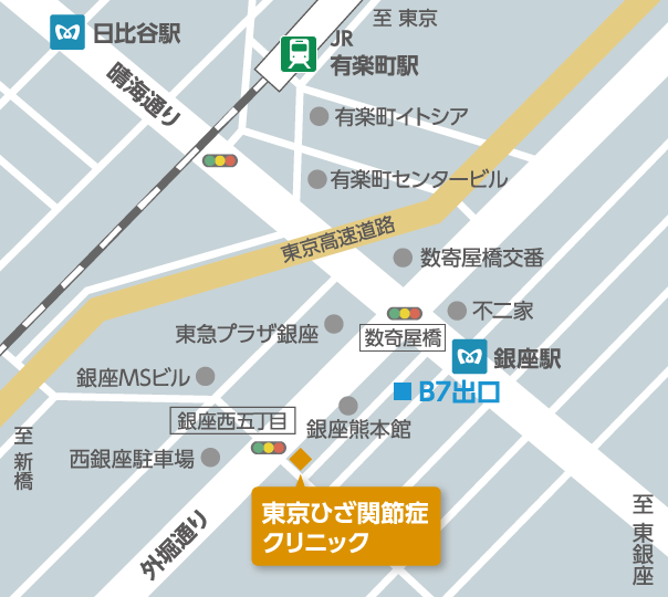東京ひざ関節症クリニック銀座院の地図