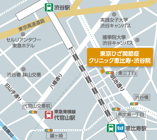 東京ひざ関節症クリニック恵比寿渋谷院の地図